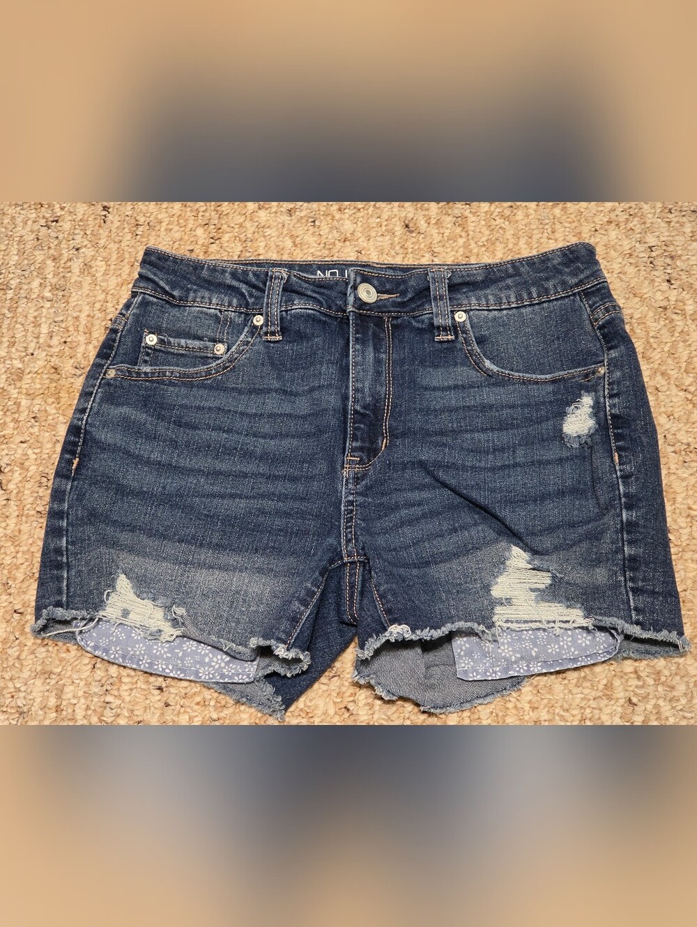 No Boundaries Dark Blue Distressed Denim Shorts